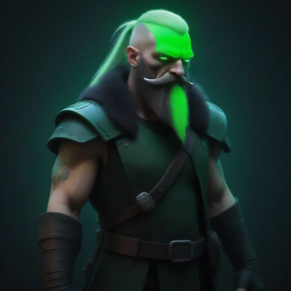 artstation art cyberpunk neon bearded dradlock viking matrix green odins raven with axe confident engaging wow 3