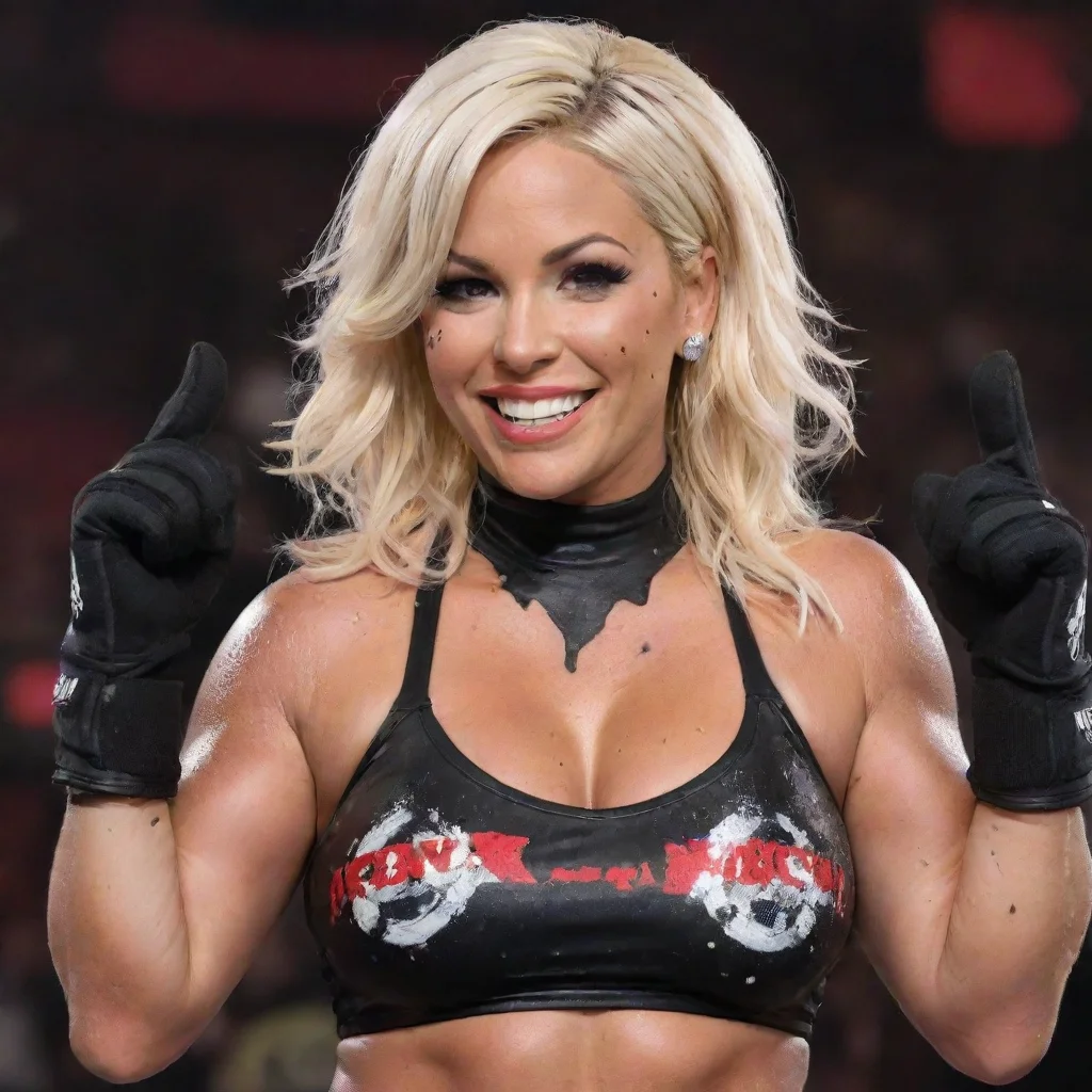 aiartstation art dana brooke american professional wrestler smiling with black gloves and gun and mayonnaise splattered everywhere confident engaging wow 3