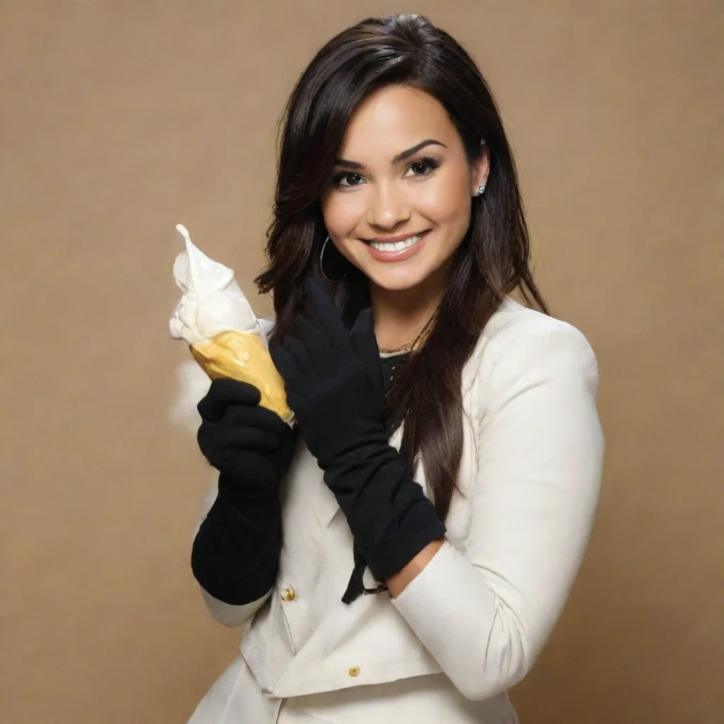 aiartstation art demi lovato from camp rock smiling with black gloves and gun squirting  mayonnaise confident engaging wow 3