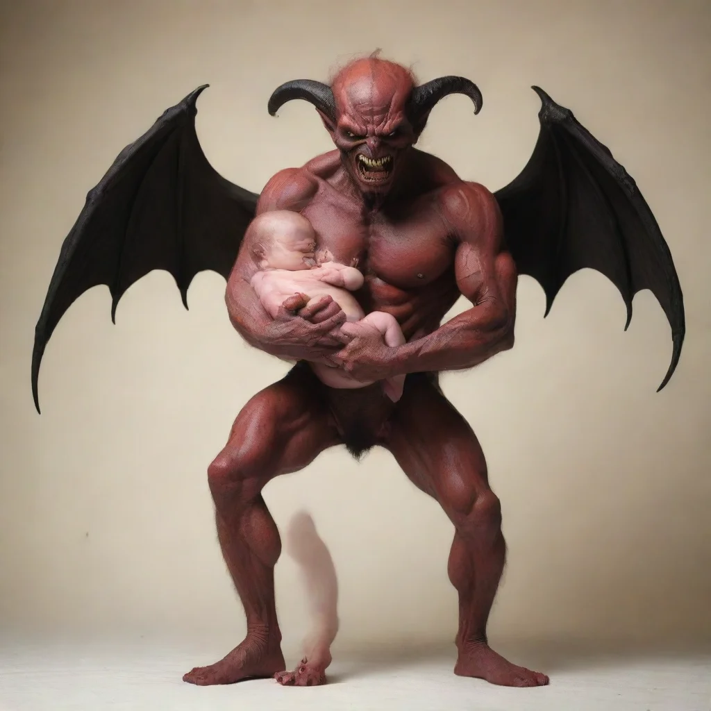 aiartstation art demon holding newborn baby by its legs confident engaging wow 3
