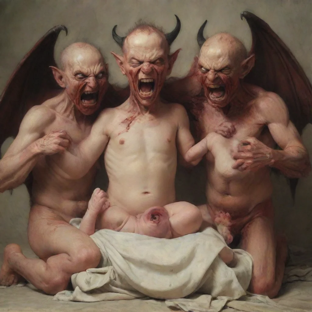 aiartstation art demons ripping apart a newborn baby confident engaging wow 3