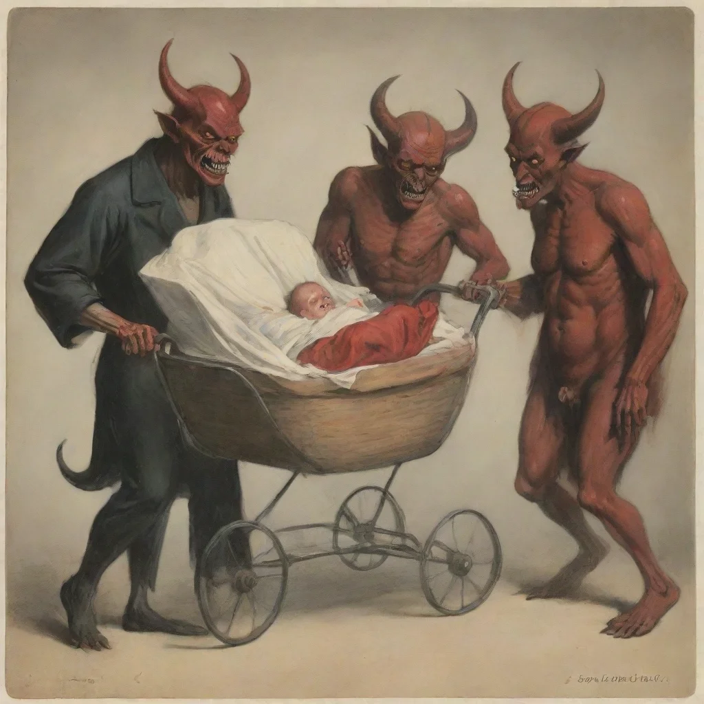 aiartstation art demons with a newborn baby in a pram confident engaging wow 3