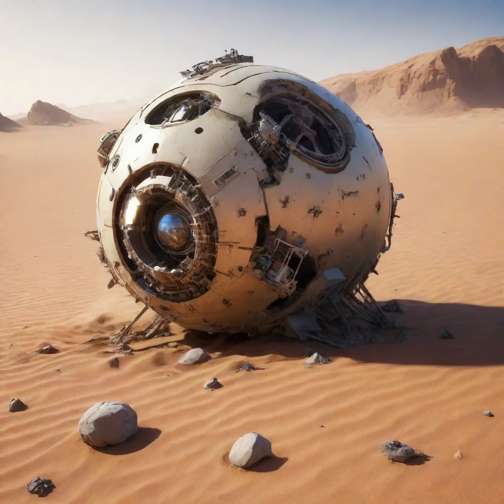 aiartstation art desert planet crashed spheric spaceship robot detailed confident engaging wow 3