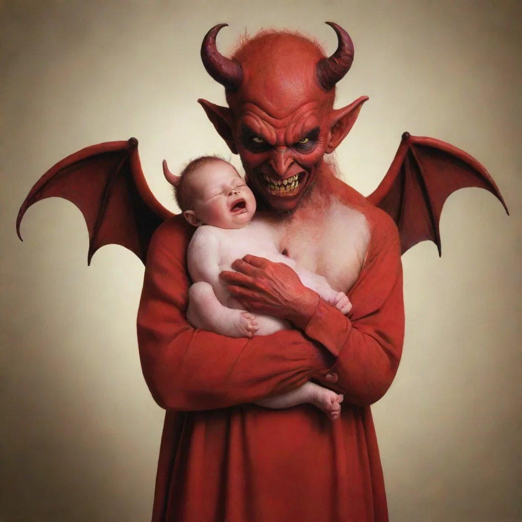 artstation art devil holding newborn baby confident engaging wow 3