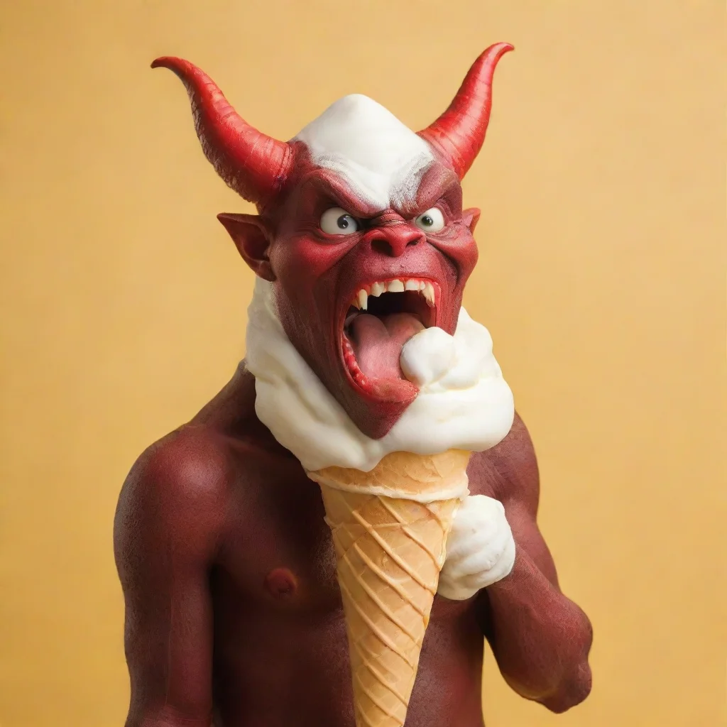 aiartstation art devil licking a vanilla icecream cone yellow background confident engaging wow 3
