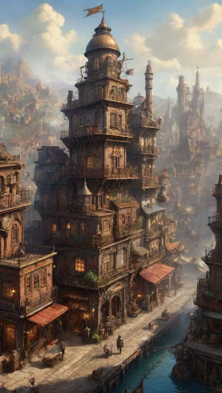 aiartstation art digital art steampunk chill town epic lovely detailed world confident engaging wow 3 tall