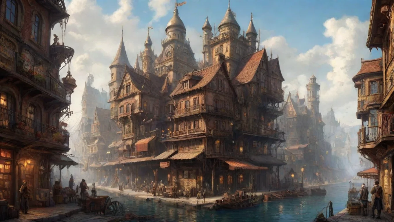 aiartstation art digital art steampunk chill town epic lovely detailed world confident engaging wow 3 widescreen