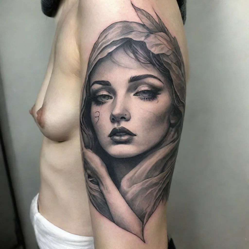 aiartstation art divine woman covered in sheet fine line black and white tattoo confident engaging wow 3
