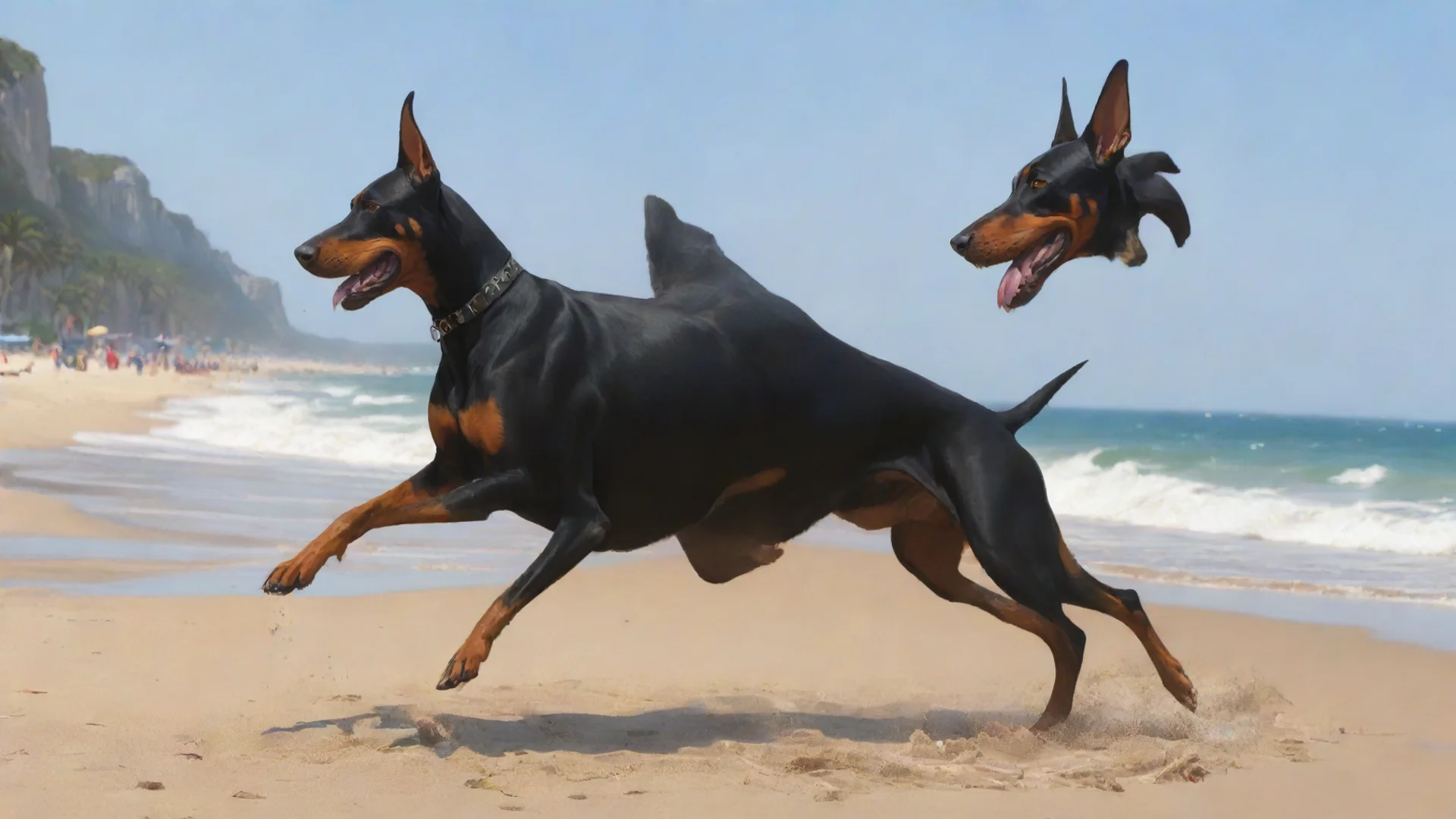 artstation art dobermans playing at the beach confident engaging wow 3 hdwidescreen