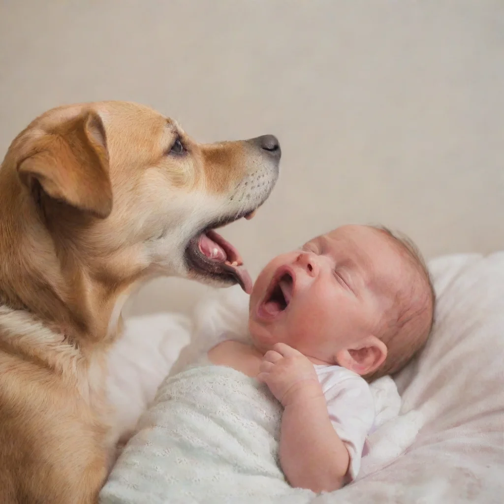 aiartstation art dog barking at a newborn baby confident engaging wow 3
