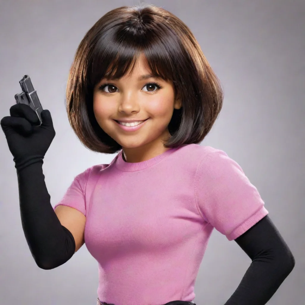 aiartstation art dora the explorer smiling with black gloves and gun confident engaging wow 3