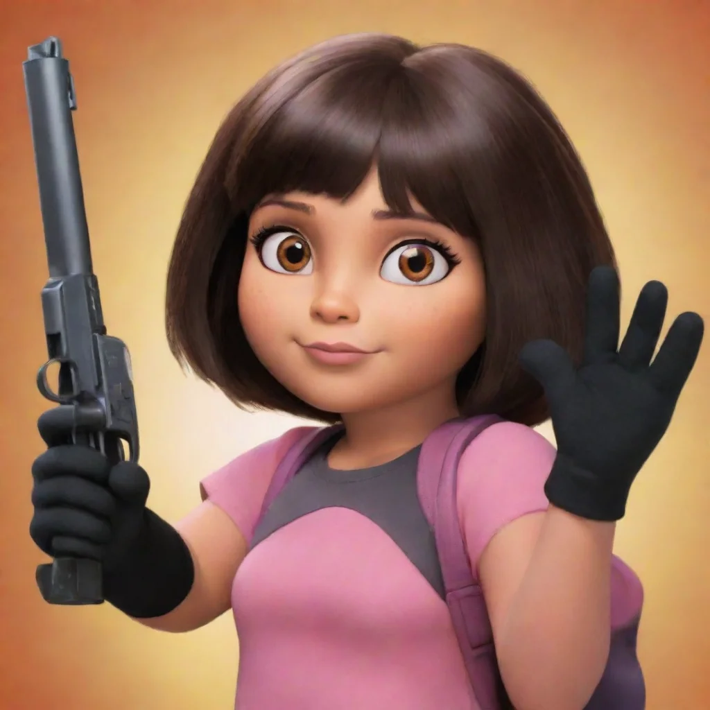 aiartstation art dora the explorer with black gloves and gun confident engaging wow 3