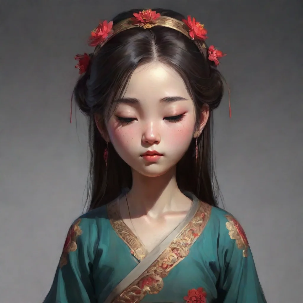artstation art draw a beautiful chinese girl aged 12 beheaded and died.closing her eyes confident engaging wow 3