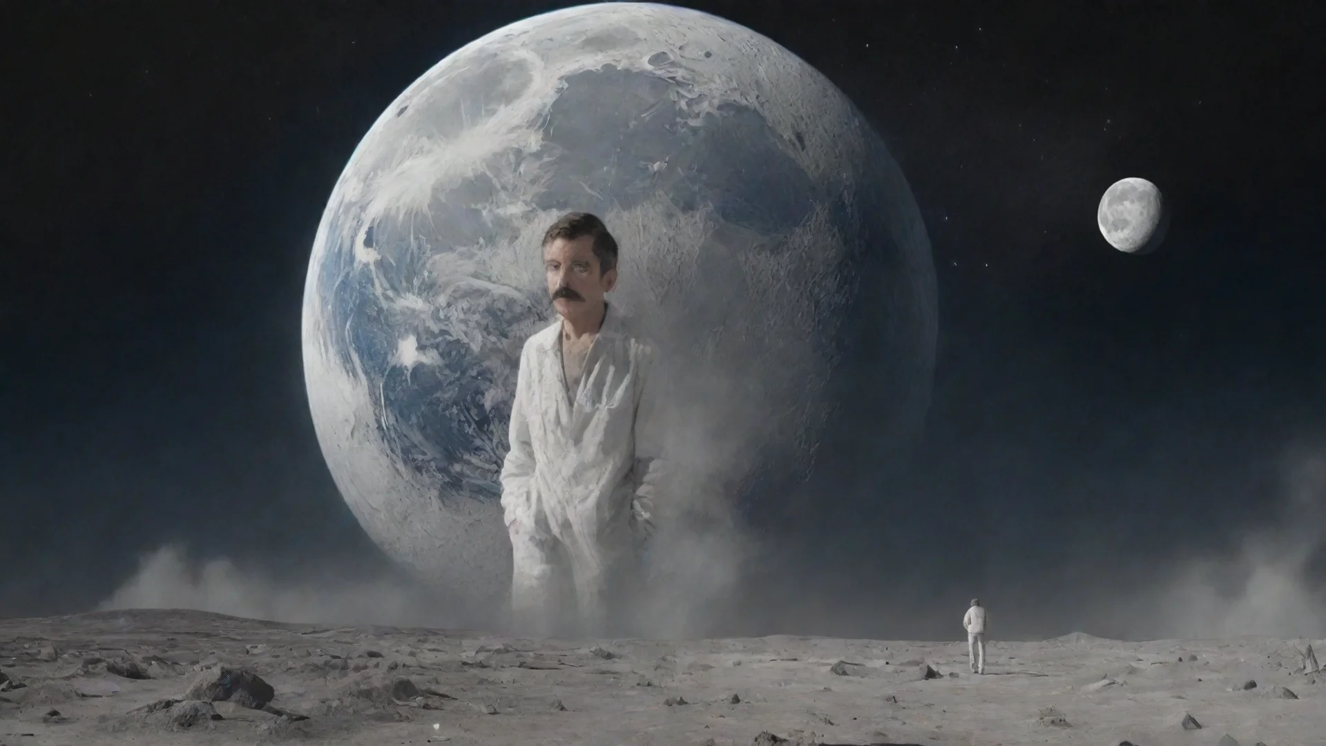 aiartstation art draw a man with mustache in vacation on moon with earth explosion  confident engaging wow 3 hdwidescreen