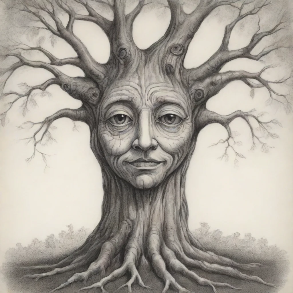 artstation art drawing of whimsical old tree with a face confident engaging wow 3
