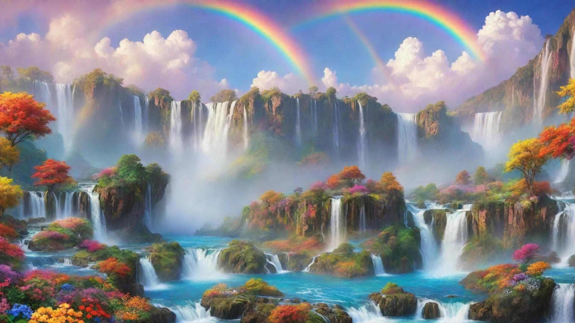 artstation art dreamy colorful landscape alian world amazing beautiful utopian colors flowers waterfalls rainbows clouds confident engaging wow 3 wide