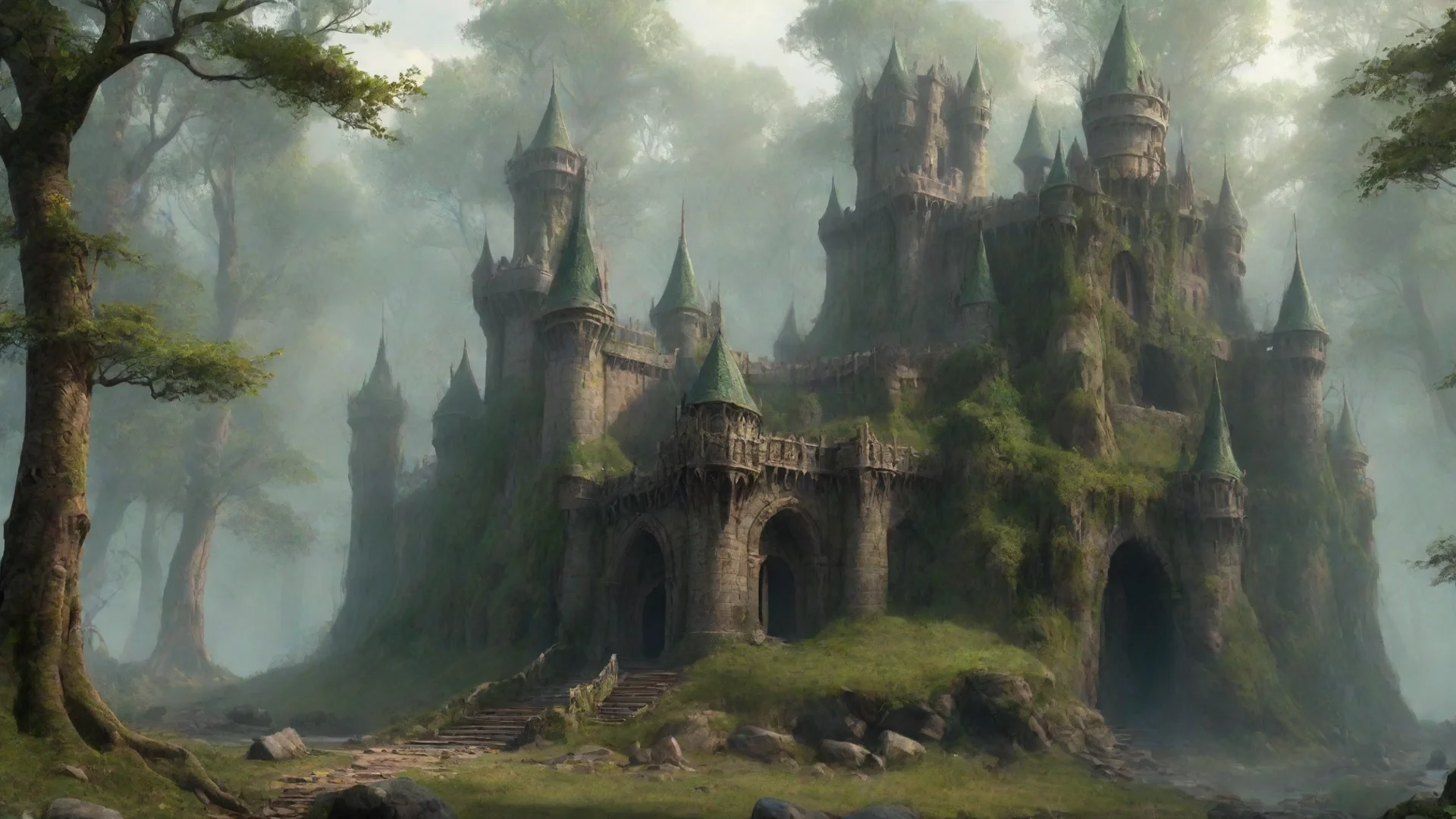 aiartstation art elven fortress in the woods  confident engaging wow 3 wide