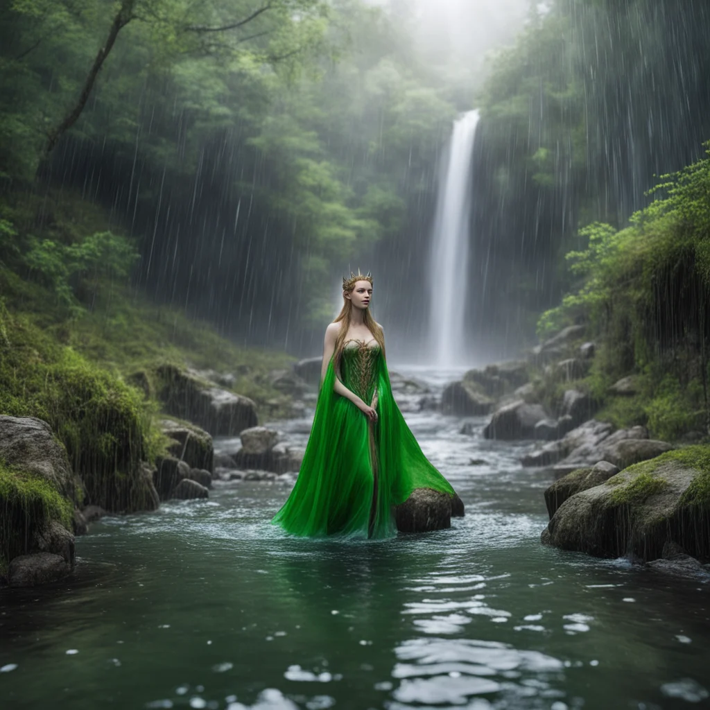aiartstation art elven princess baths in river while it rains confident engaging wow 3