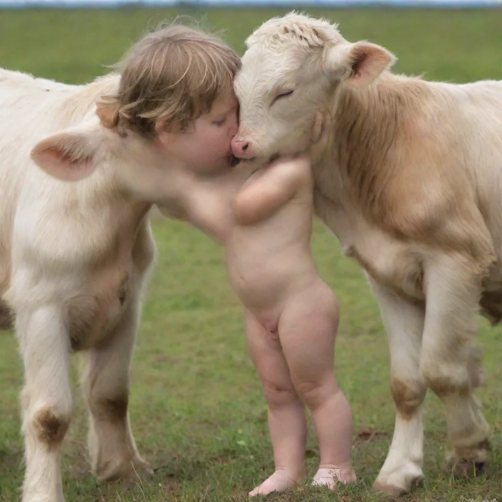 aiartstation art enfant nu baiser par une vache confident engaging wow 3