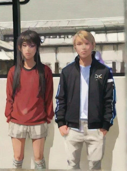 aiartstation art epic anime detailed cartoon realistic styled two friends one asian one caucasion standing side by side confident engaging wow 3