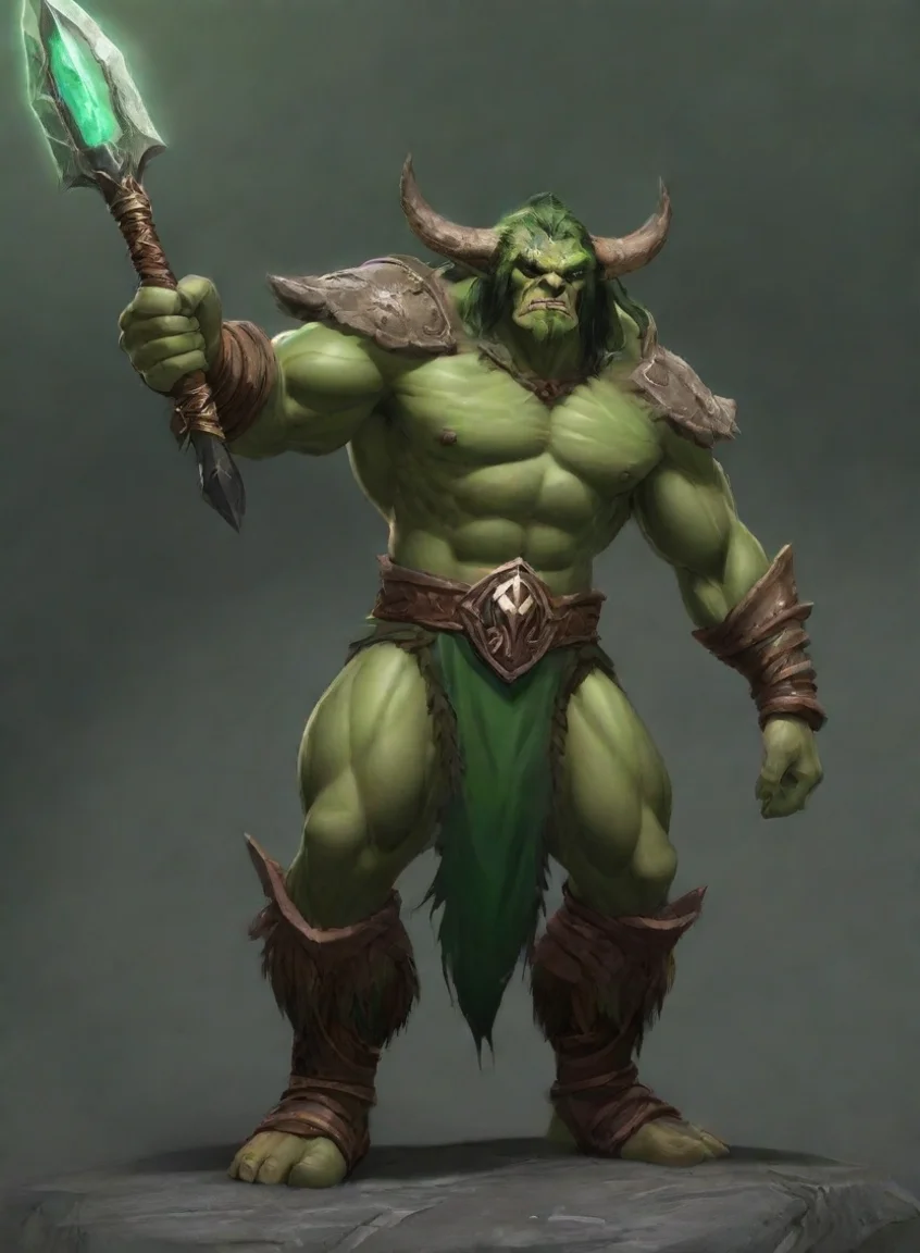 artstation art epic character strong warrior greenstone spear fearsome hd wow confident engaging wow 3 landscape43