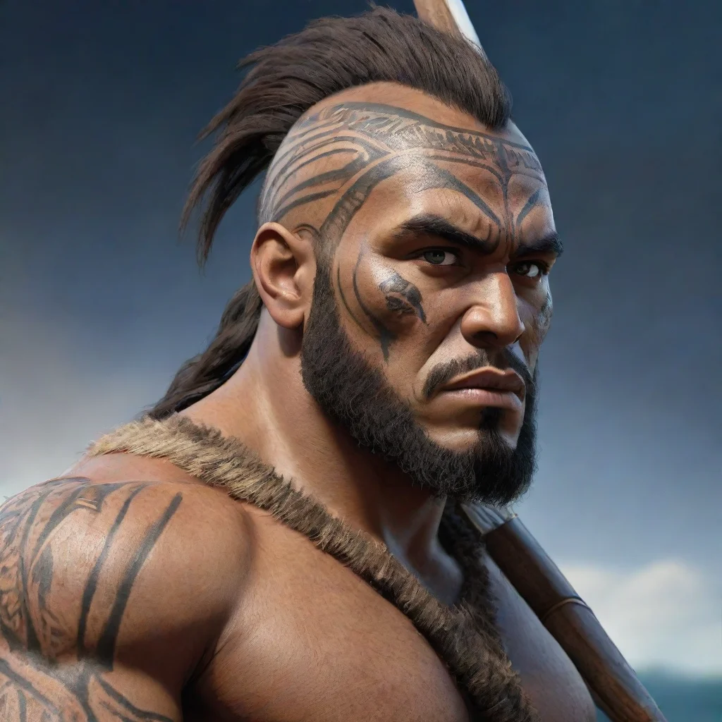 artstation art epic character strong warrior pacific islander new zealand maori wooden spear hd wow realistic  confident engaging wow 3