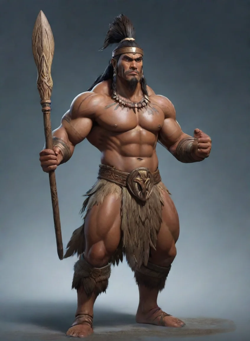 artstation art epic character strong warrior pacific islander wooden spear hd wow artstation confident engaging wow 3 landscape43