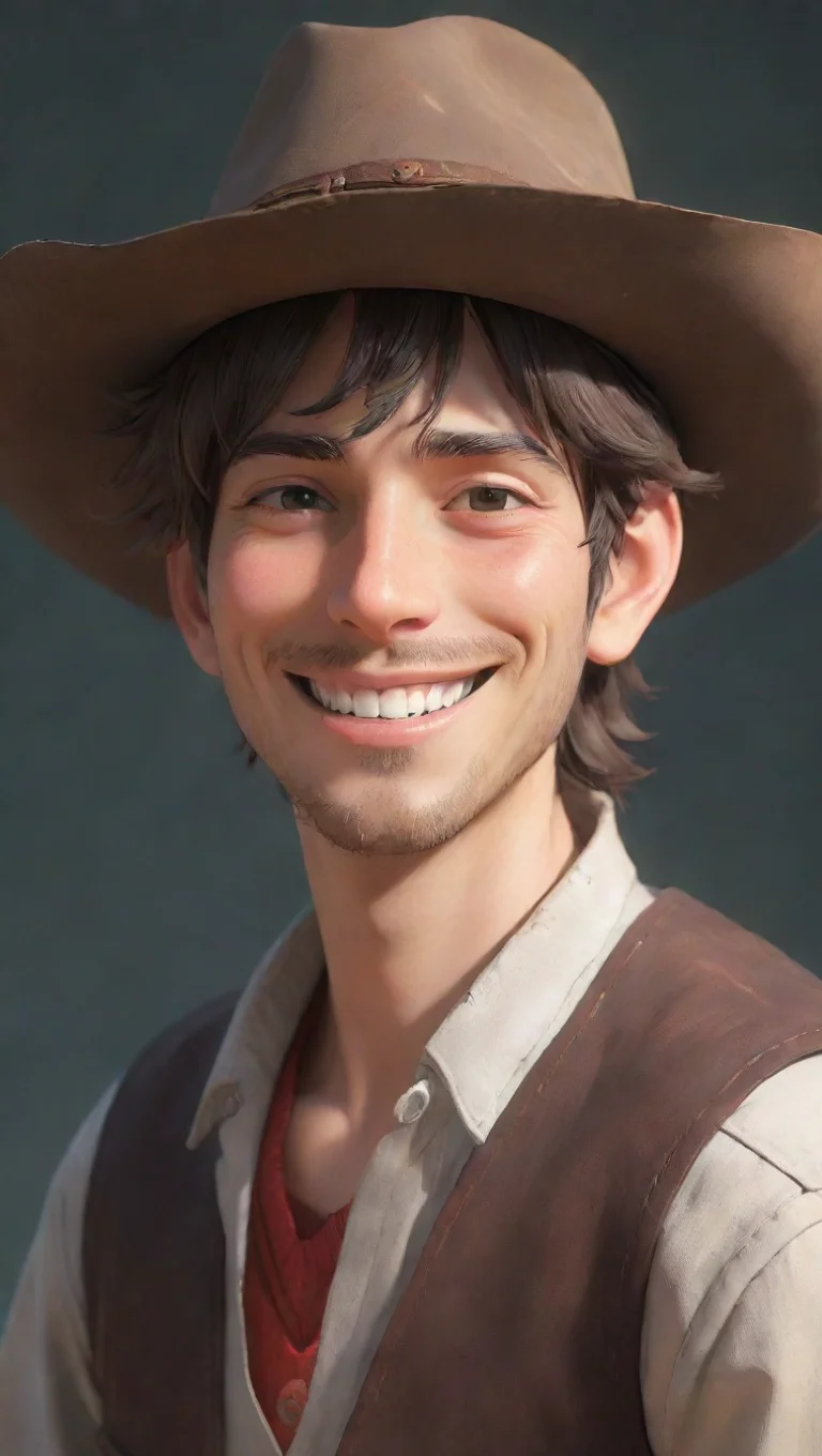 aiartstation art epic cowboy character ghibli smile character portrait hd best quality lighting confident engaging wow 3 tall
