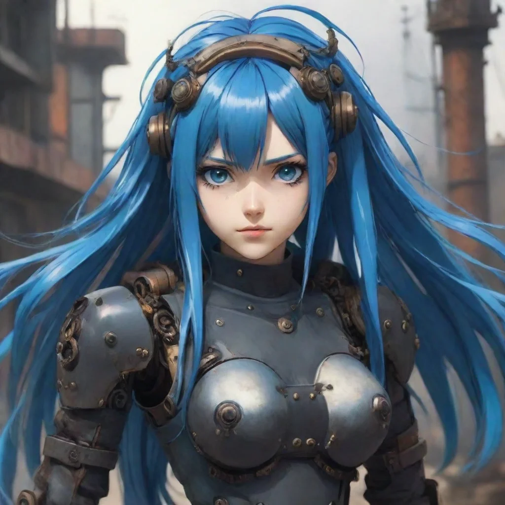 aiartstation art epic strong immortal semi robot blue hair beautiful hd anime ghibli strong gritty environment steampunk best quality aesthetic hd confident engaging wow 3