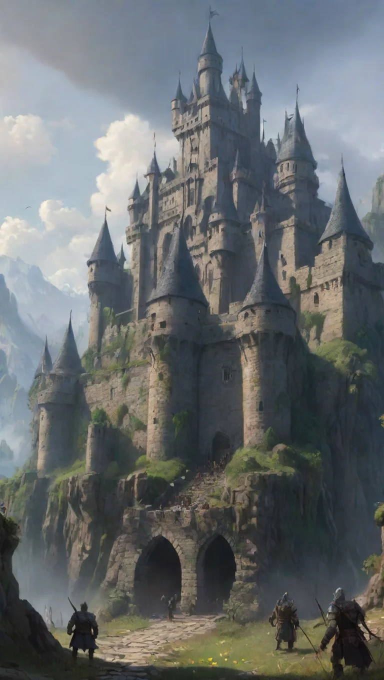 aiartstation art epic wonderland castle tall walls fortress epic anime orc invasion spears armored fantasy urukai lord of the rings style anime confident engaging wow 3 tall
