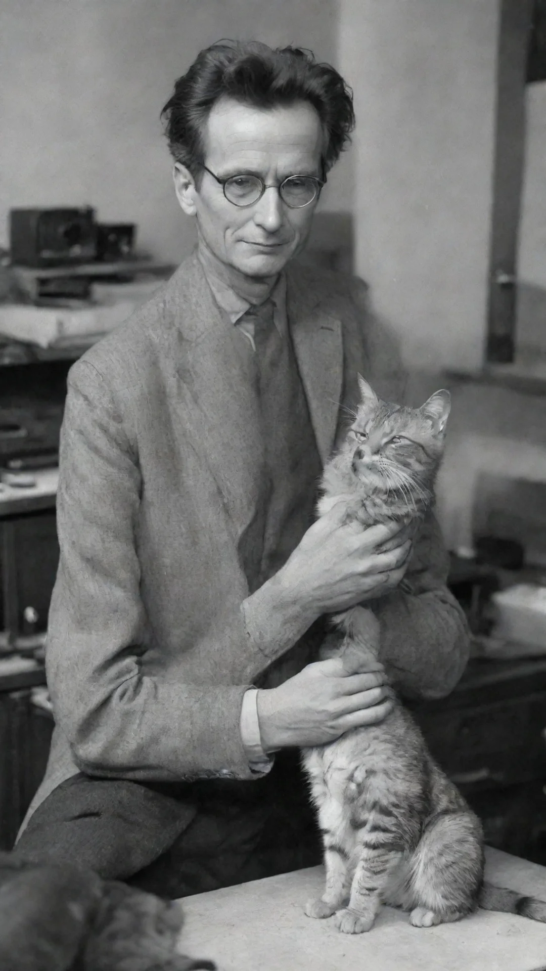 artstation art erwin schrodinger  petting a cat confident engaging wow 3 tall