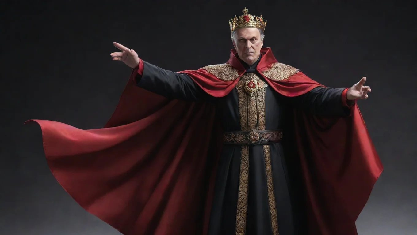 aiartstation art evil emperor in waving regal robes and cape black and red hyperrealism confident engaging wow 3 widescreen