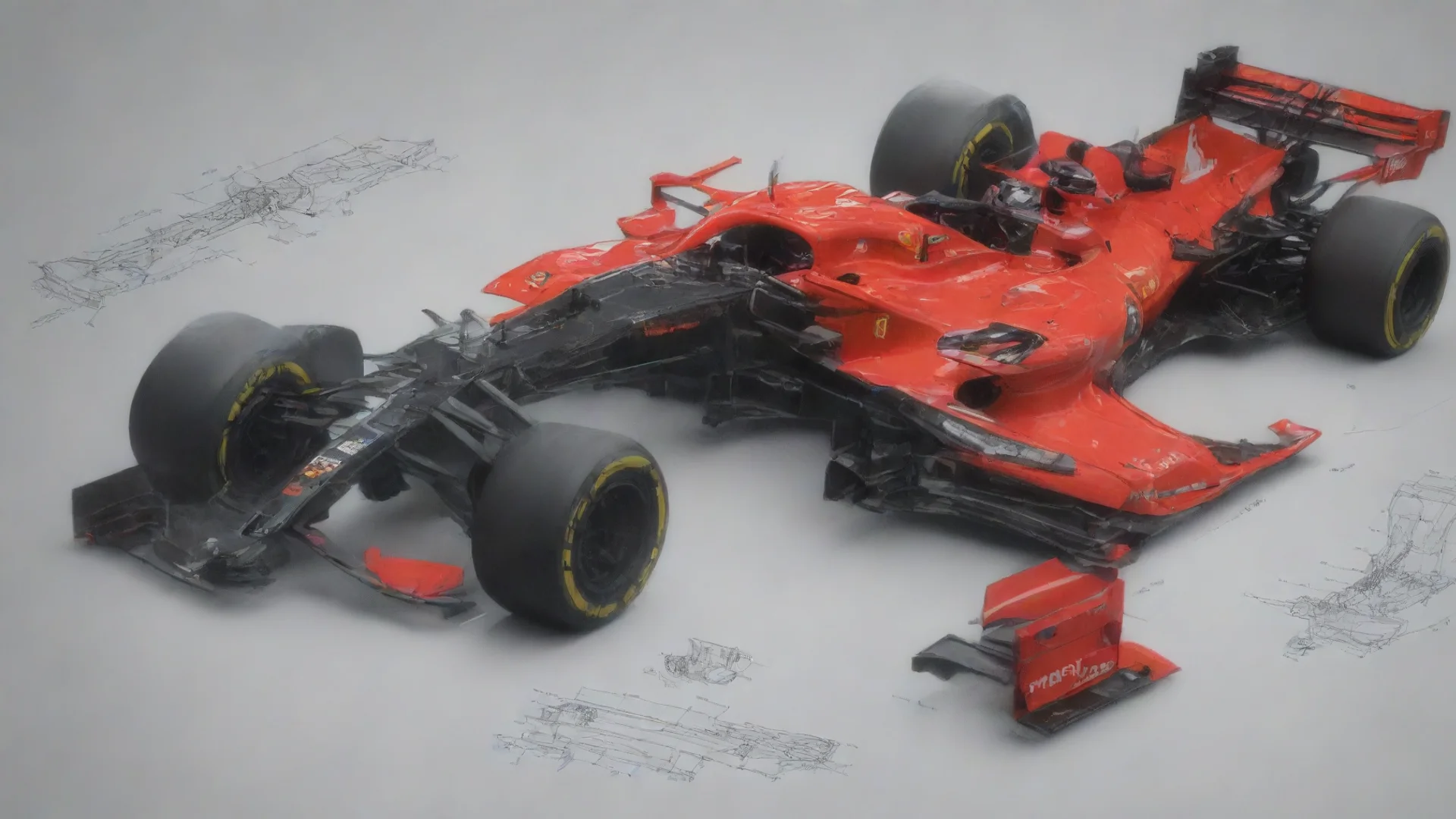 aiartstation art exploded view drawing of  formula one rear wing from 2021 confident engaging wow 3 wide