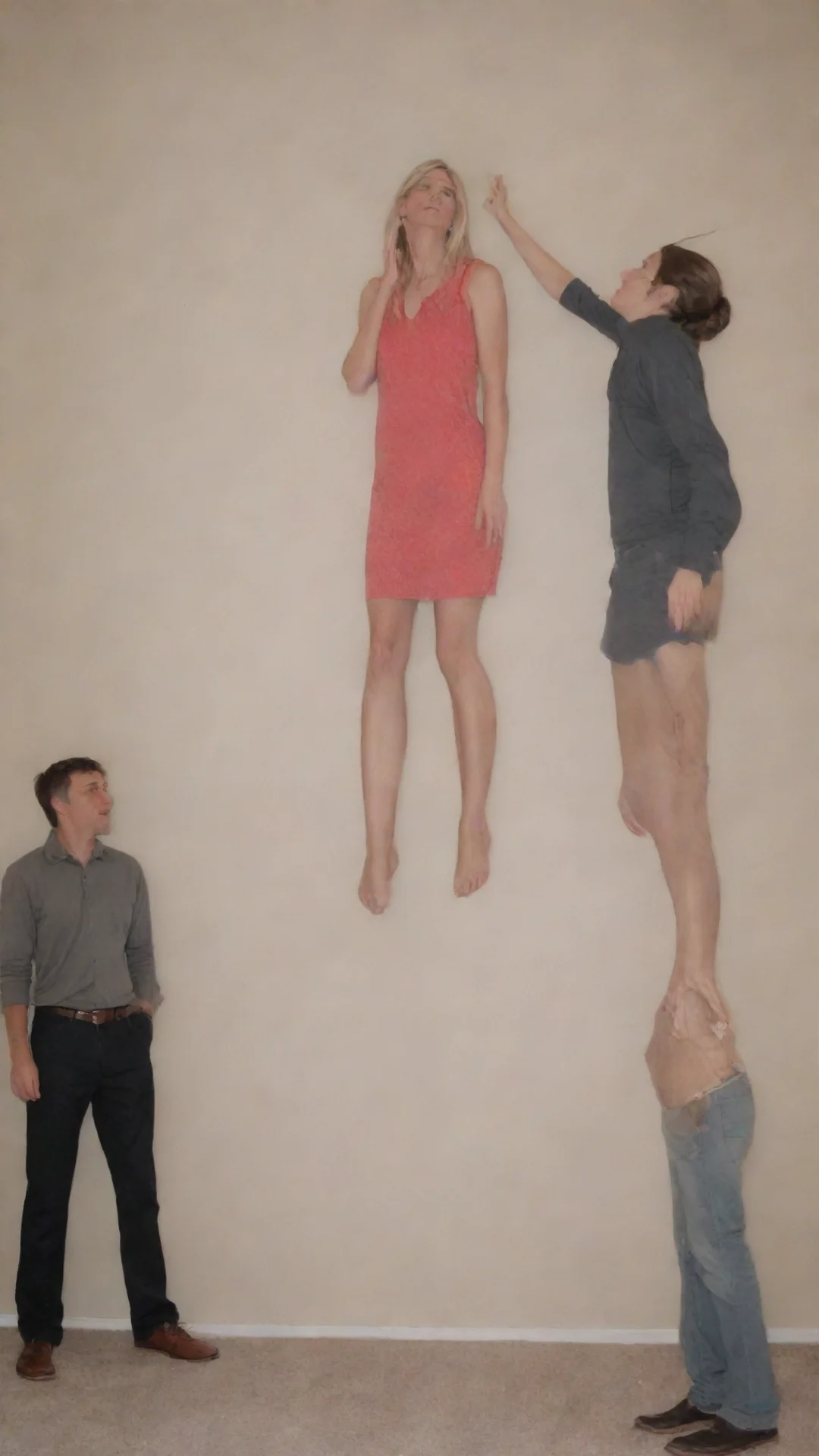 aiartstation art extremely tall girl towering over her parents confident engaging wow 3 tall