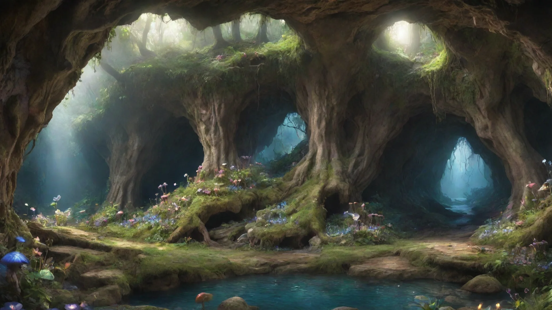 artstation art fairy forest cave confident engaging wow 3 wide