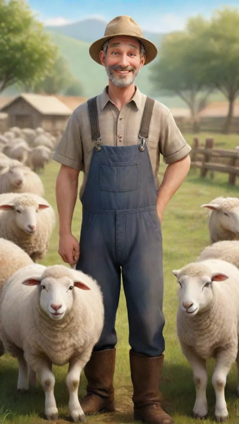 aiartstation art farmer with sheep hd detailed aesthetic cartoon realistic happy kind confident engaging wow 3 tall