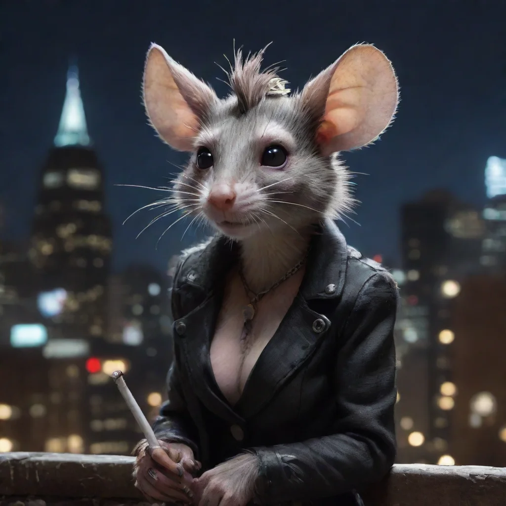 aiartstation art female anthropomorphic furry rat punk cigarette cityscape nighttime confident engaging wow 3