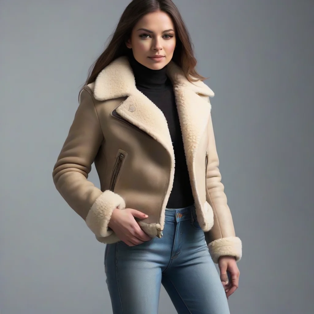 aiartstation art female in b3 shearling jacket and tight jeans confident engaging wow 3
