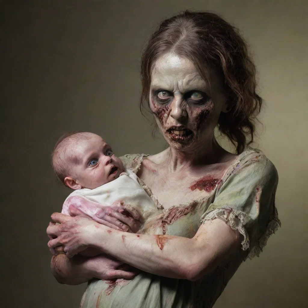 aiartstation art female zombie holding a newborn baby confident engaging wow 3