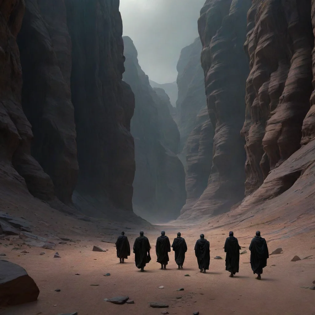 artstation art figures walking through black dark canyon alien world confident engaging wow 3