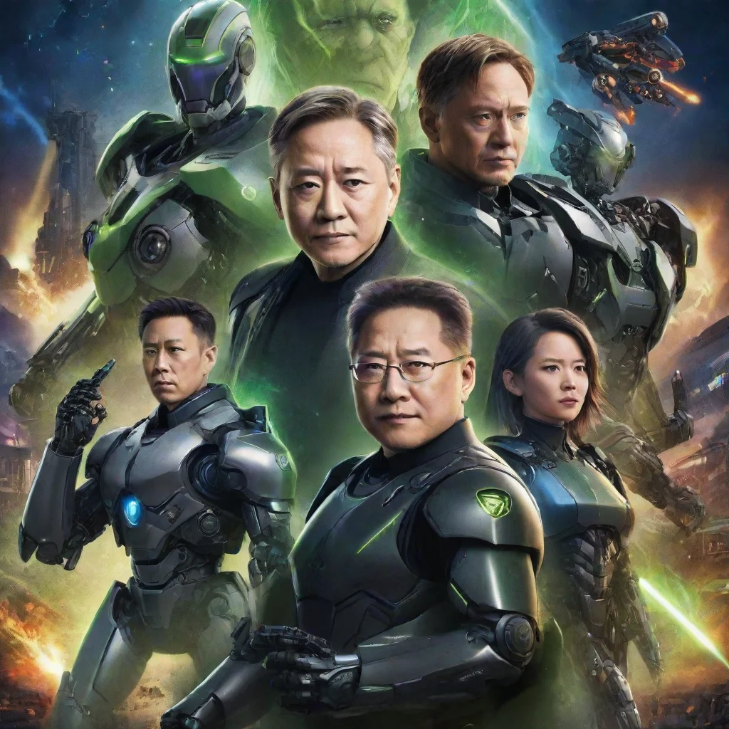 aiartstation art film poster fantasy style anime cartoon movie poster characters nvidia jensen huang movie poster presidents robots confident engaging wow 3