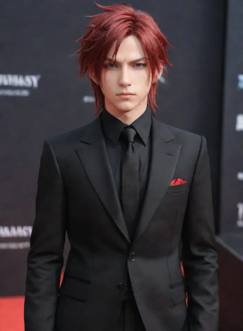 aiartstation art final fantasy character in suit red carpet black suit black hs anime aesthetic  confident engaging wow 3 portrait43