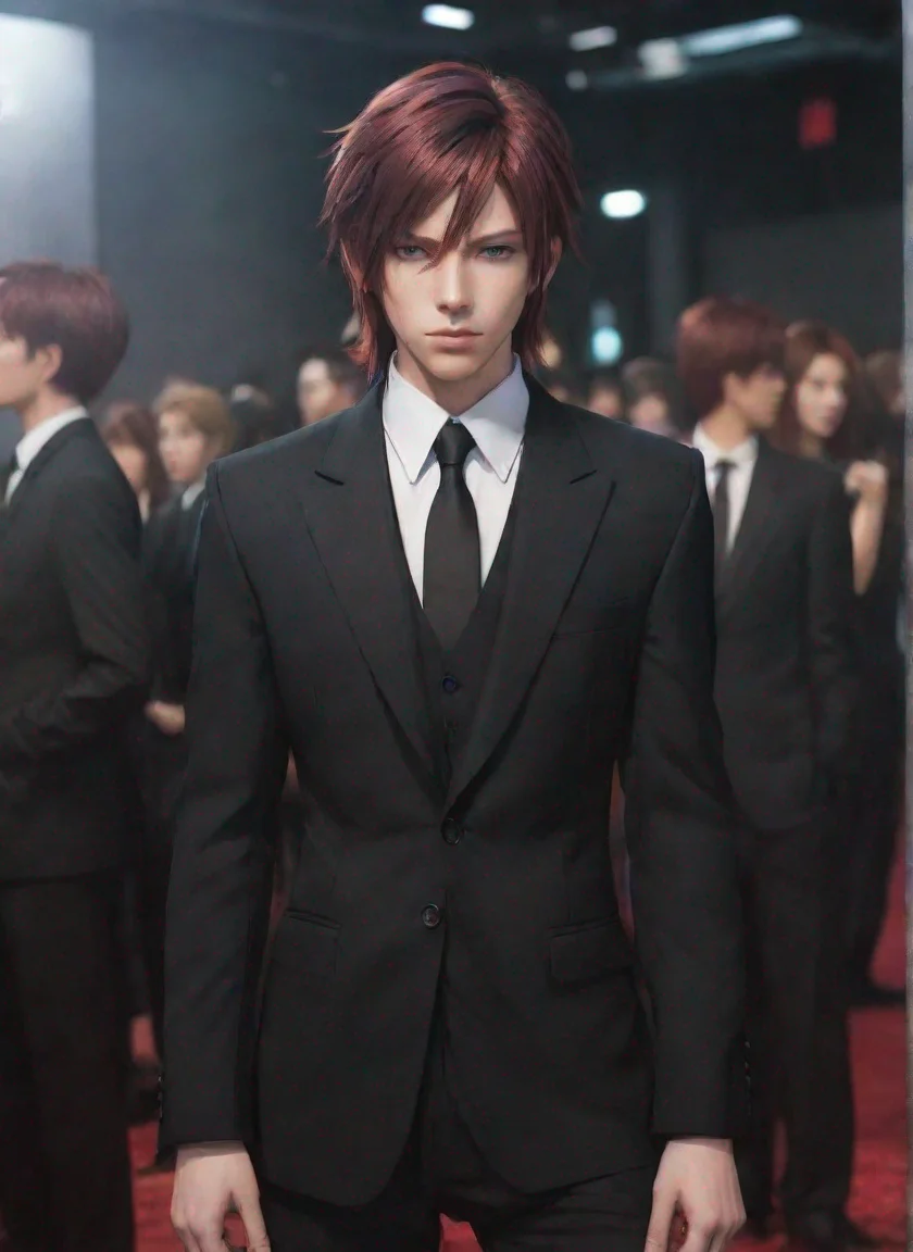 artstation art final fantasy character red hair in black suit black hd anime aesthetic colourful world style confident engaging wow 3