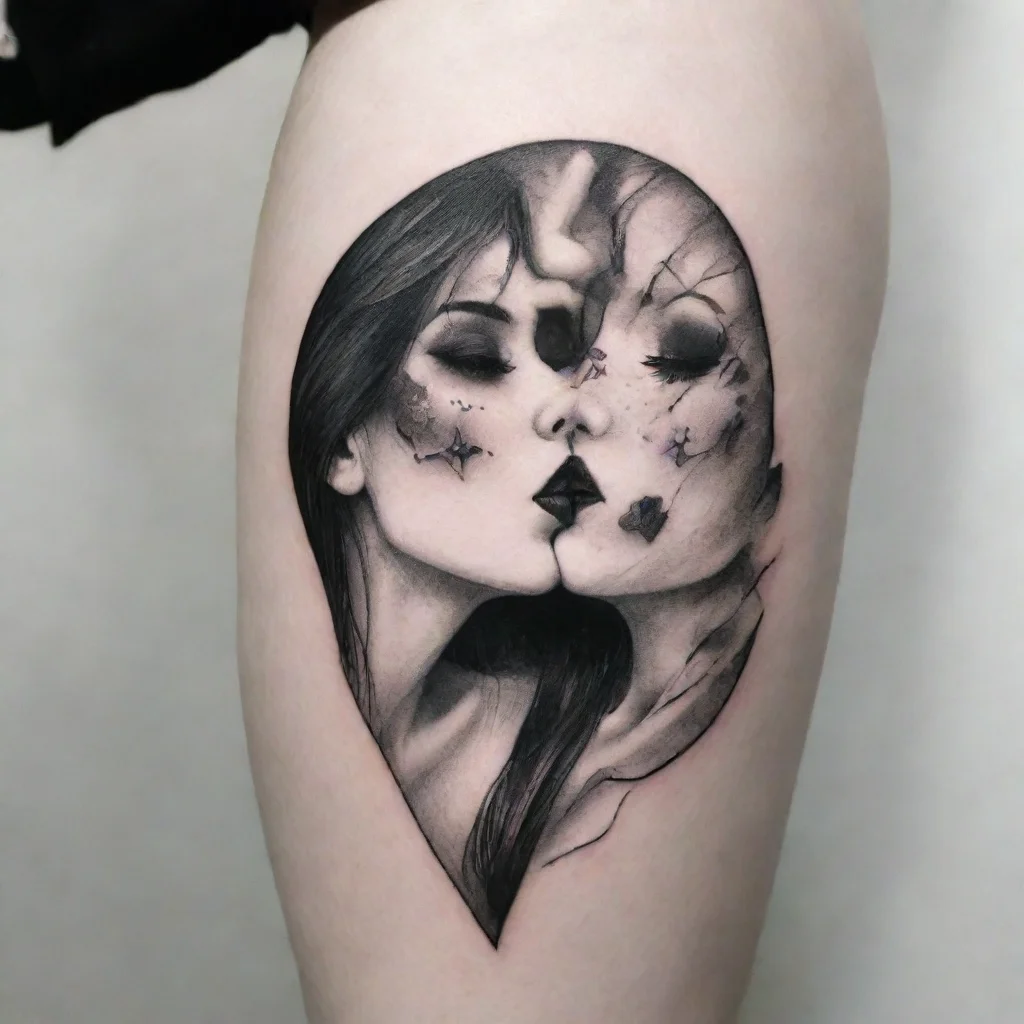 aiartstation art fine line black and white tattoo kiss girl confident engaging wow 3
