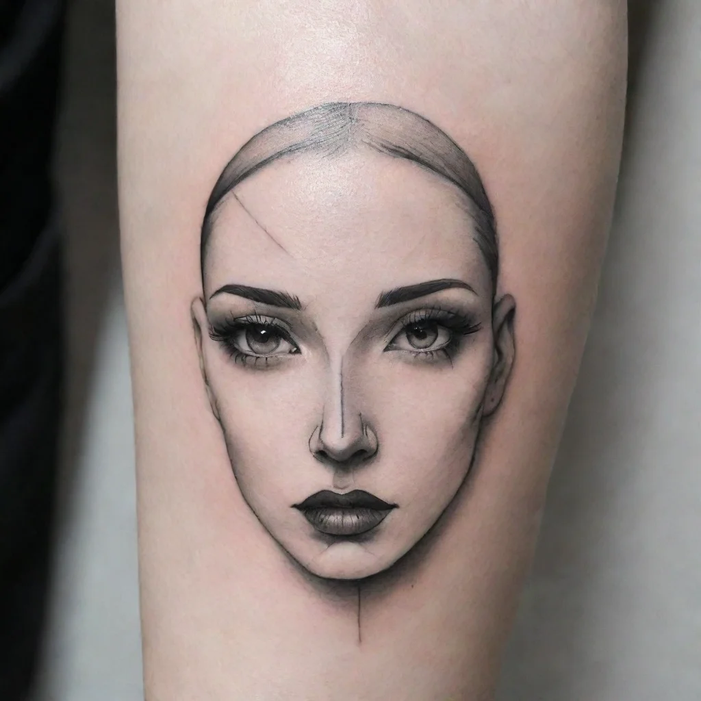 aiartstation art fine line black and white tattoo simple face confident engaging wow 3