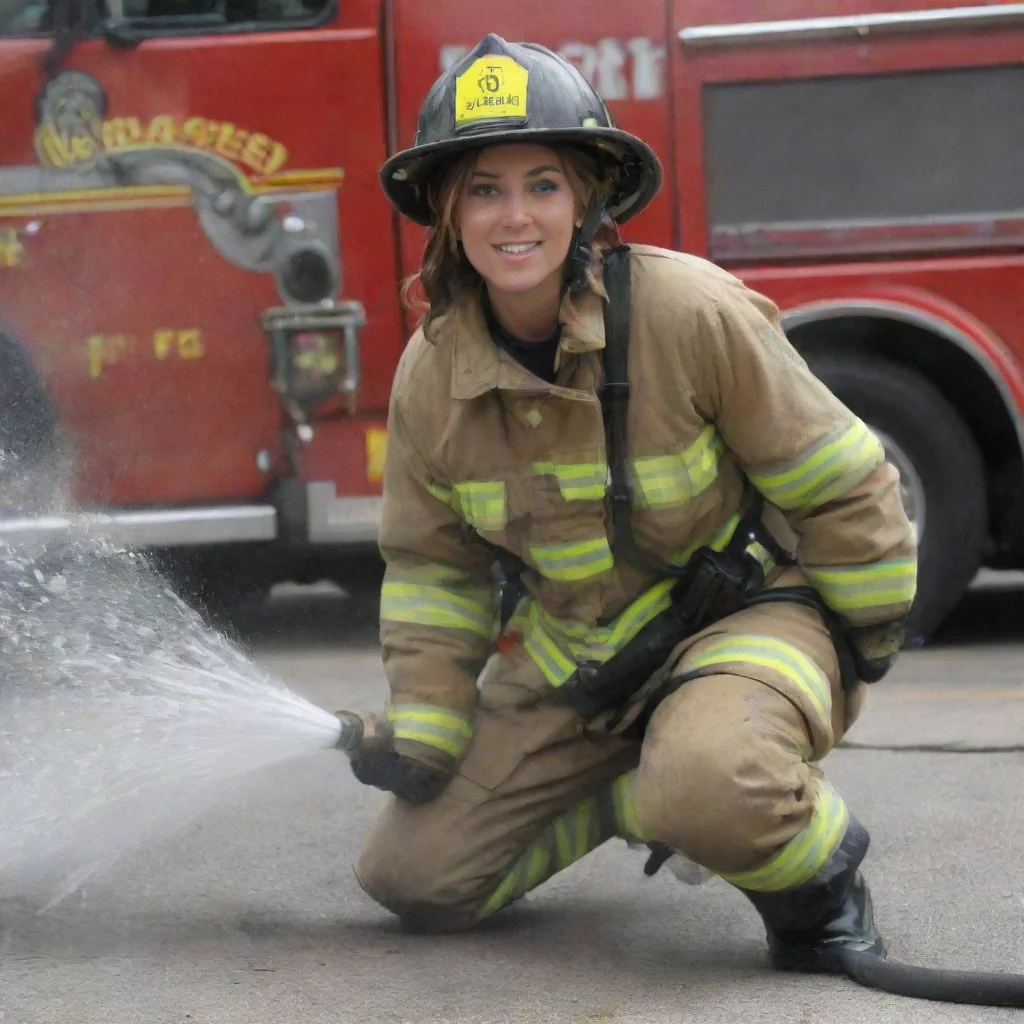 aiartstation art firefighter babe spreads water with heavy hose confident engaging wow 3