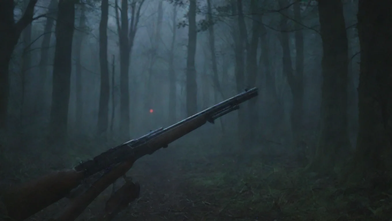 artstation art first person old rifle anime at vampire approaching in woods first person hd ghibli anime aesthetic dark horror 1800 vibe confident engaging wow 3 widescreen