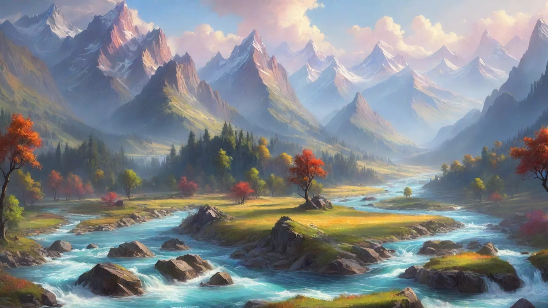 aiartstation art flowing rivers mountains hd aesthetic colorful countryside artstation fantasy landscape confident engaging wow 3 hdwidescreen