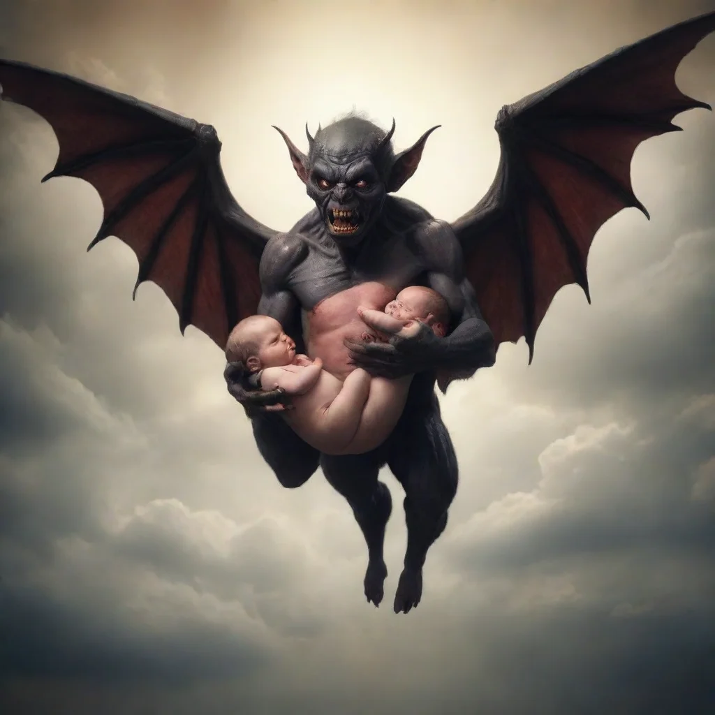 aiartstation art flying demon holding a newborn baby confident engaging wow 3