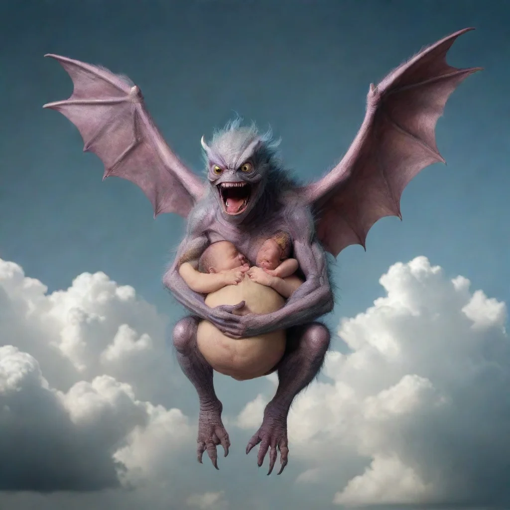 aiartstation art flying monster holding a newborn baby confident engaging wow 3
